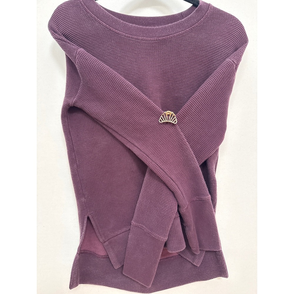 Athleta Coaster Luxe Waffle Sweatshirt XXS Plum Purple Thumbhole High Low Hem